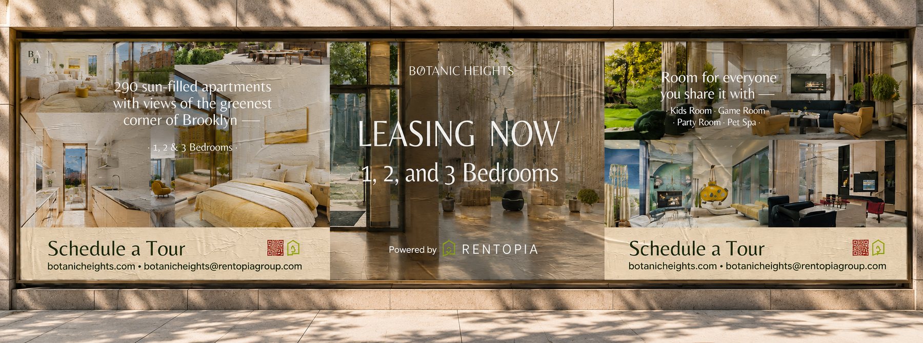 Leasing Window Wrap, Signage for Botanic Heights, Brooklyn